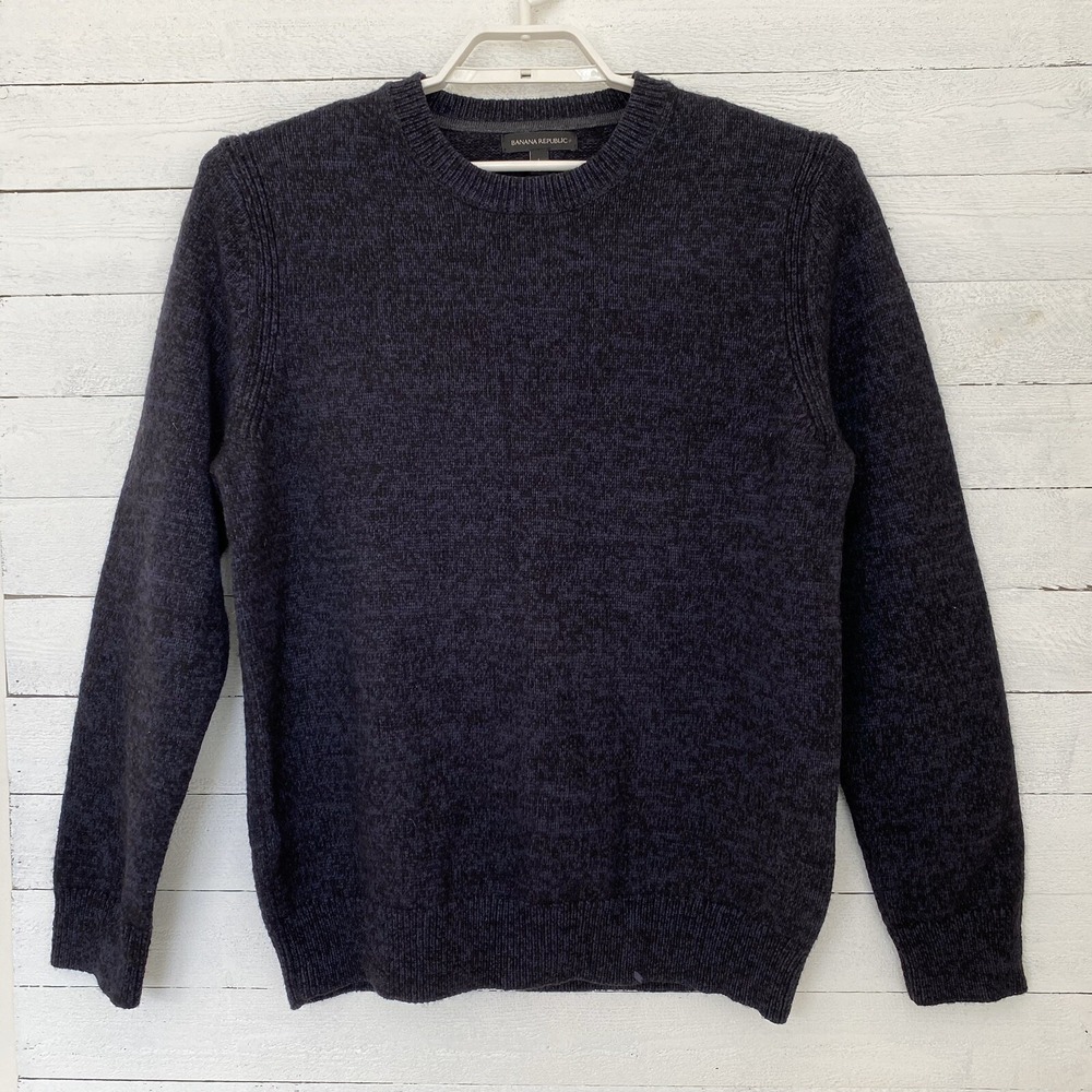 Banana Republic Mens Sweater Large Long Sleeve Solid Blue Pullover Wool Blend